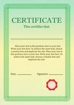 Certificate or Diploma of completion design template with border. Vector Stock Illustration