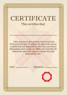 Certificate or Diploma of completion design template with frame. Vector  Illustrazione stock