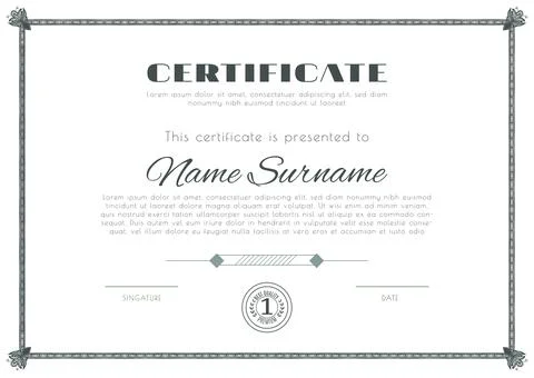 Certificate with ornamental thin frame . White Design blank with dark ornamental Stock Illustration