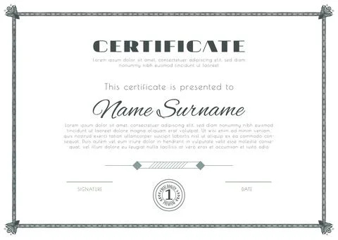 Certificate with ornamental thin frame . White Design blank with dark ornamental Stock Illustration