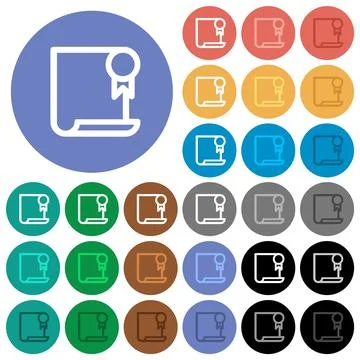Certificate outline round flat multi colored icons Stock Illustration