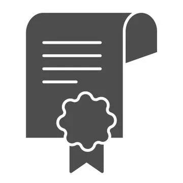 Certificate paper solid icon. Diploma with seal vector illustration isolated on Stock Illustration