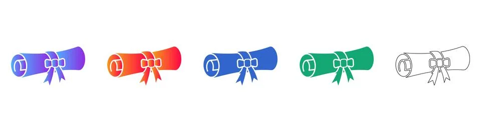 Certificate Scroll with Bow Icon Set Stock Illustration