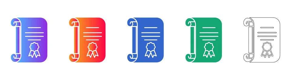 Certificate Scroll Document Icon Set Stock Illustration