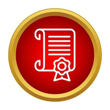 Certificate scroll icon with seal on red button Illustrazione stock