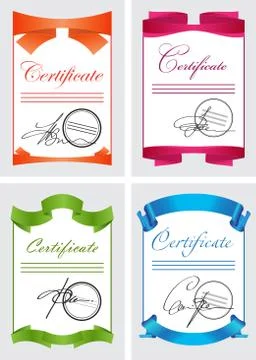 Certificate set, color icons, document template, vector illustration Stock Illustration