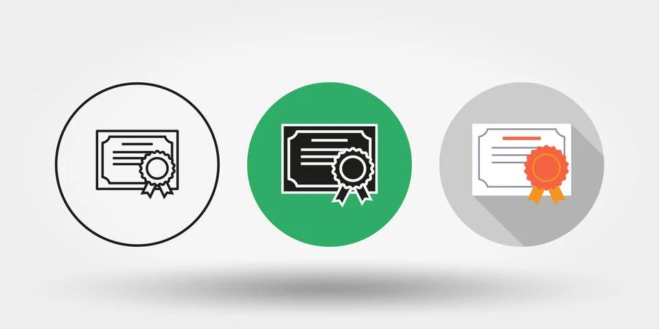 Certificate. Set. Icon. Silhouette. Editable Thin line. Flat. Vector. Stock Illustration