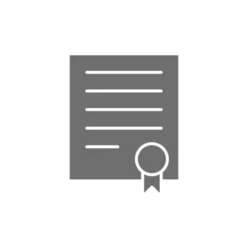 Certificate, signed document grey icon. Isolated on white background Stock Illustration