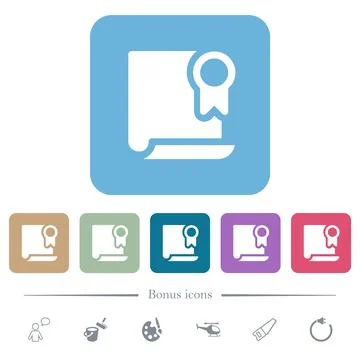 Certificate solid flat icons on color rounded square backgrounds Stock Illustration