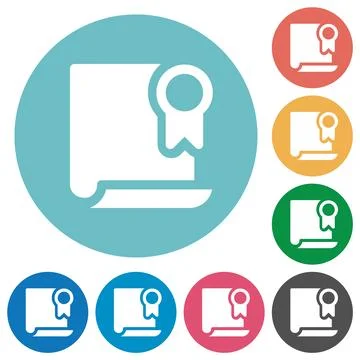 Certificate solid flat round icons Stock Illustration
