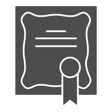 Certificate solid icon. Diploma award with seal symbol, glyph style pictogram on Stockillustratie