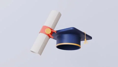 Certificate with stamp and graduation cap, communication with information Stock Illustration