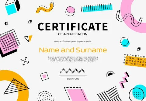 Certificate template, abstract geometric Memphis Stock Illustration