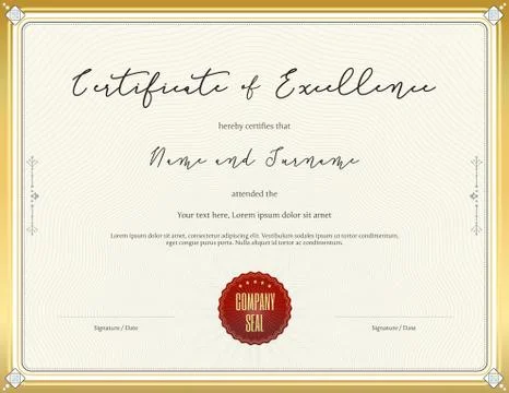 Certificate template for achievement, appreciation, completion, excellence or Stock Illustration