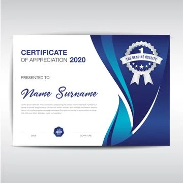Certificate template with blue abstract background vector Stock Illustration