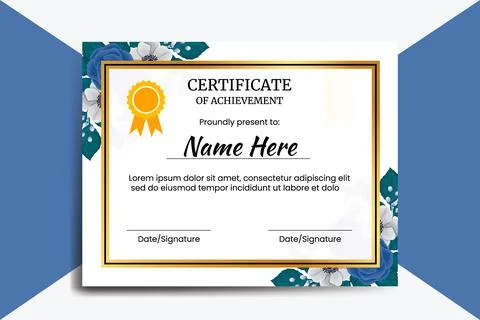 Certificate Template Blue Rose Flower watercolor Digital hand drawn 스톡 일러스트