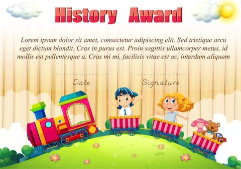 Certificate template with children on the train Stock Illustration