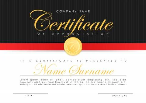 Certificate template in elegant dark blue colors with golden medal. Certificate 库存插图