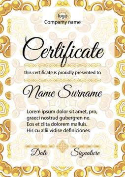 Certificate template. Golden ornamental pattern Stock Illustration