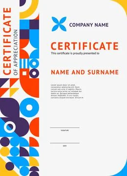 Certificate template, Memphis geometric elements Stock Illustration