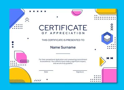 Certificate template with Memphis geometric shapes Stock Illustration