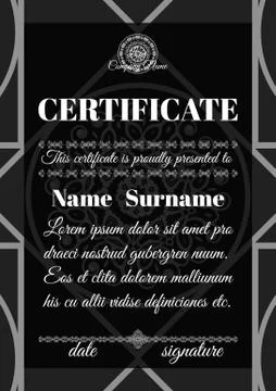 Certificate template with ornamental pattern. Stock Illustration
