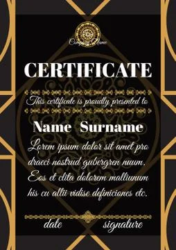 Certificate template with ornamental pattern. Illustrazione stock