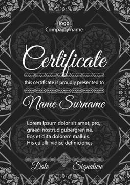 Certificate template with ornamental seamless pattern Stock Illustration