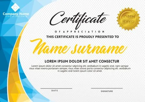 Certificate template with polygonal style and modern pattern vector illustrat Stock Illustration