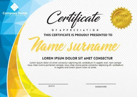 Certificate template with polygonal style and modern pattern vector illustrat Stock Illustration