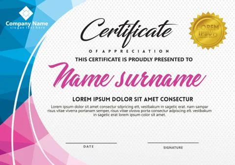 Certificate template with polygonal style and modern pattern vector illustrat Stock Illustration