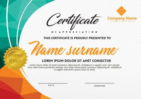 Certificate template with polygonal style and modern pattern vector illustrat Stock Illustration