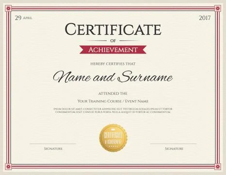 Certificate template in vector for achievement graduation completion Stock Illustration