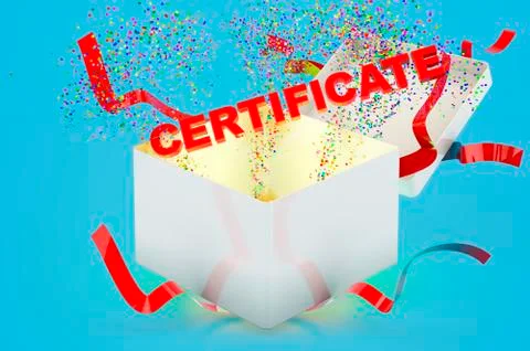 Certificate text inside gift box. 3D rendering Stock Illustration