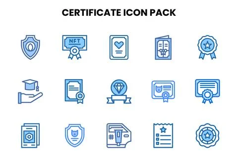 Certificate Two Colour Vector Icons Pack Stock Illustration