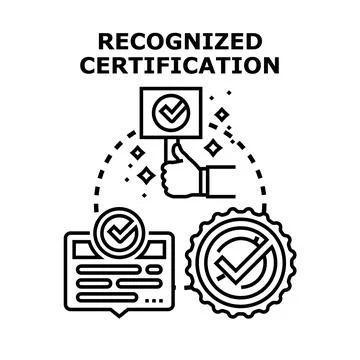 Certification accreditation process, quality endorsement with checkmark Illustrazione stock