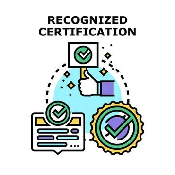 Certification accreditation process, quality endorsement with checkmark Illustrazione stock