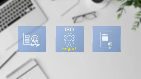 Certification and standardization process, iso certified business, Stock Footage 281628807