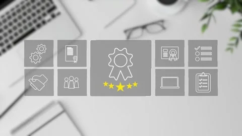 Certification and standardization process, iso certified business, Stock Footage 281628822