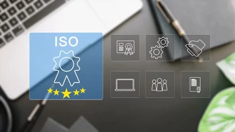 Certification and standardization process, iso certified business, Stock Footage 281628913