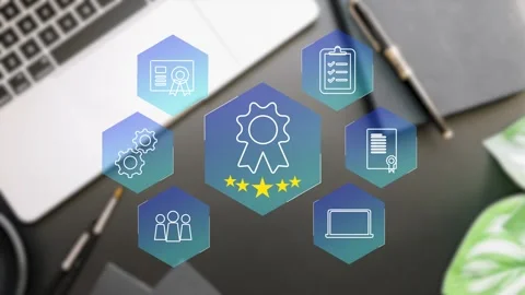 Certification and standardization process, iso certified business, Stock Footage 281628971