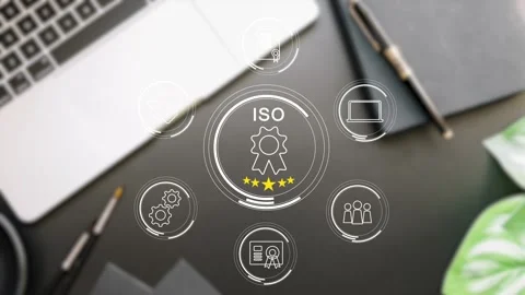 Certification and standardization process, iso certified business, Stock Footage 281628977