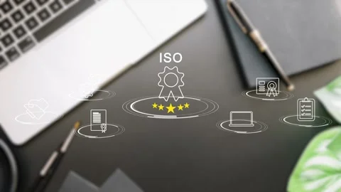 Certification and standardization process, iso certified business, Stock Footage 281629120