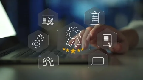 Certification and standardization process, iso certified business, Stock Footage 281717784