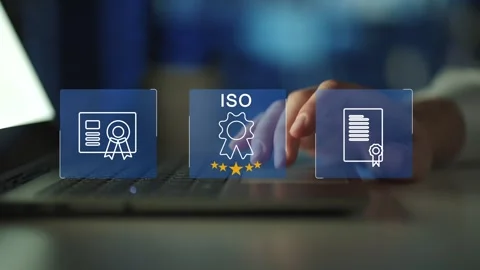 Certification and standardization process, iso certified business, Stock Footage 281717844