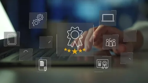 Certification and standardization process, iso certified business, Stock Footage 281718268