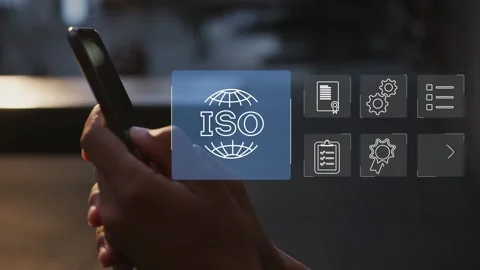 Certification and standardization process, iso certified business, Stock Footage 281718476