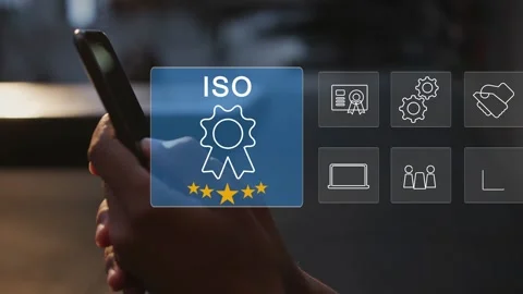 Certification and standardization process, iso certified business, Stock Footage 281718528
