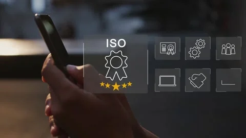 Certification and standardization process, iso certified business, Stock Footage 281718549