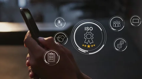 Certification and standardization process, iso certified business, Stock Footage 281718892